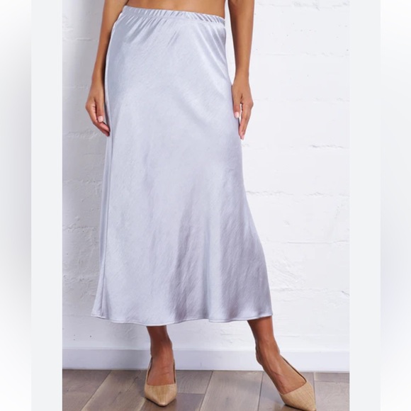 Nordstrom Dresses & Skirts - Silver Satin Midi  Skirt Nordstrom’s Elastic Waist SZ L Minimalist Feminine Y2K
